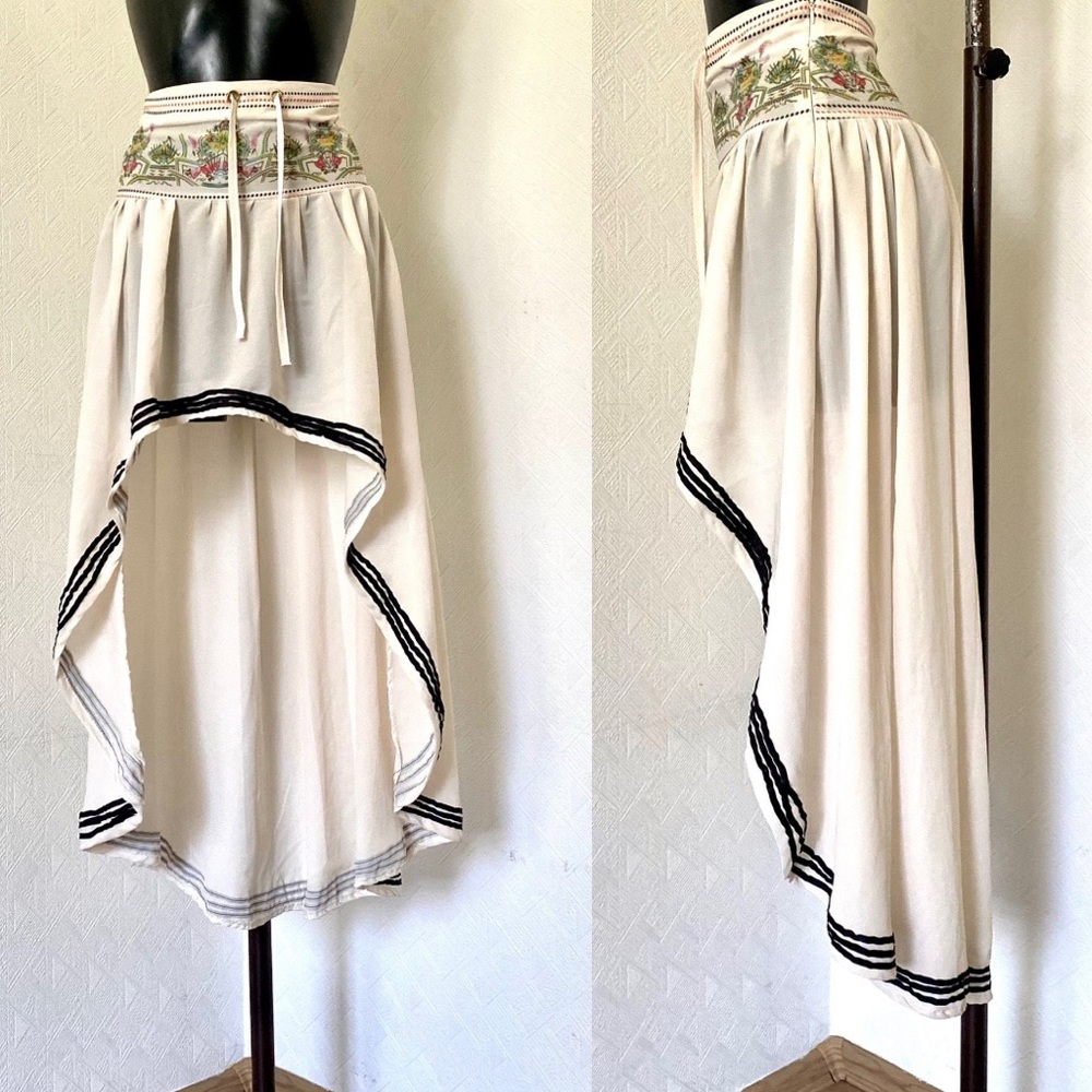 Embroidered High-Low White Skirt